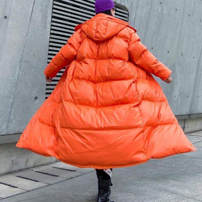 Doudoune Surdimensionnée Orange De Luxe Pardessus Zippé À Capuche - Orange