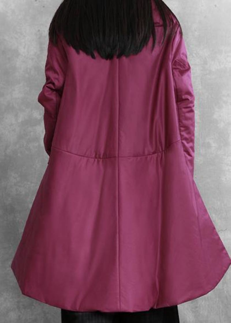 Élégant Violet Vêtements D'hiver Décontracté Neige Col En V Manteaux Asymétriques - Doudounes femmes