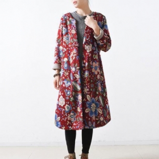 Femmes Manteaux De Coton Rouge Manteau Maxi Décontracté Longs Élégants À Fleurs