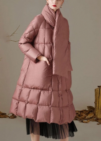 Femmes Rose Col Montant Poches Décontracté Hiver Duvet De Canard
