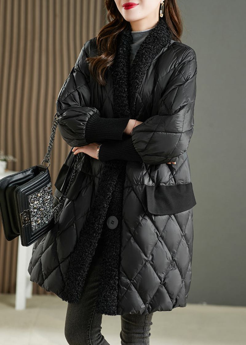 French Black Pocketsteddy Fausse Fourrure Patchwork Duck Down Parka Hiver