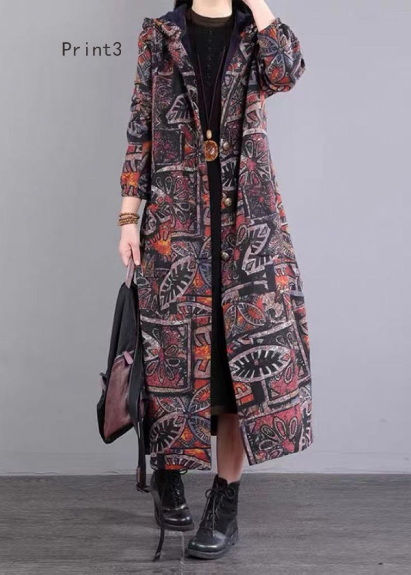 Manteau Ample À Capuche Avec Boutons Imprimés Patchwork Rempli De Coton Fin Hiver - Doudounes femmes