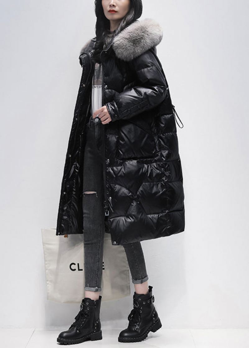 Manteau À Capuche En Duvet De Canard Avec Poches Noires Et Fermeture Éclair Pour L'hiver