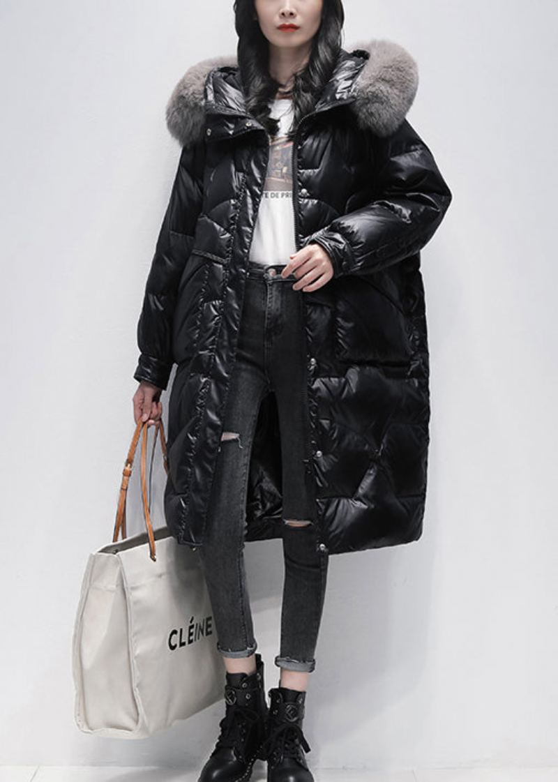 Manteau À Capuche En Duvet De Canard Avec Poches Noires Et Fermeture Éclair Pour L'hiver - Doudounes femmes