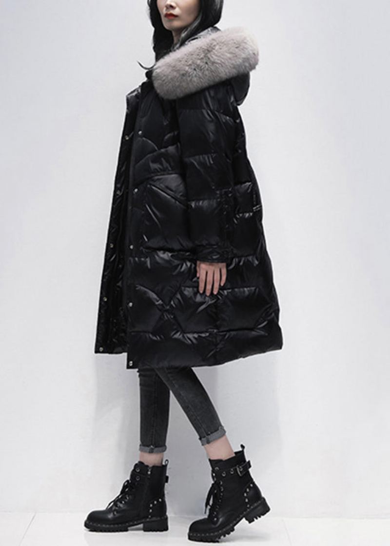 Manteau À Capuche En Duvet De Canard Avec Poches Noires Et Fermeture Éclair Pour L'hiver - Doudounes femmes