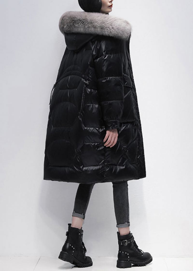 Manteau À Capuche En Duvet De Canard Avec Poches Noires Et Fermeture Éclair Pour L'hiver - Doudounes femmes
