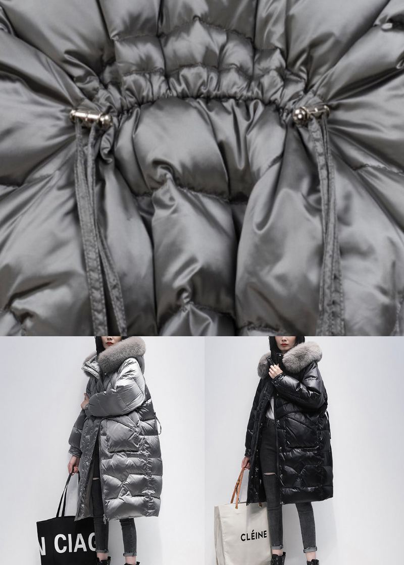 Manteau À Capuche En Duvet De Canard Avec Poches Noires Et Fermeture Éclair Pour L'hiver - Doudounes femmes