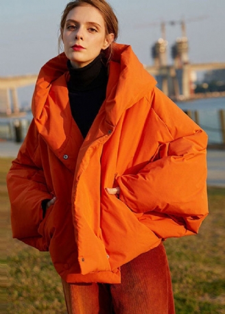 Manteau À Capuche Orange Surdimensionné Couleur Unie En Duvet De Canard Manches Chauve-souris Diy