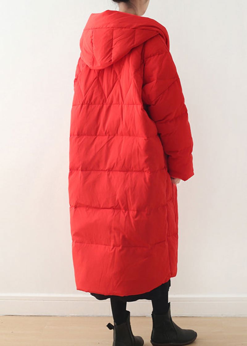 Manteau À Capuche Rouge Avec Poches Zippées Et Manches Longues - Rouge