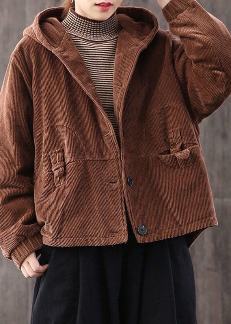 Manteau À Capuche En Velours Côtelé Épais Et Fin En Coton Chocolat Pour L'hiver