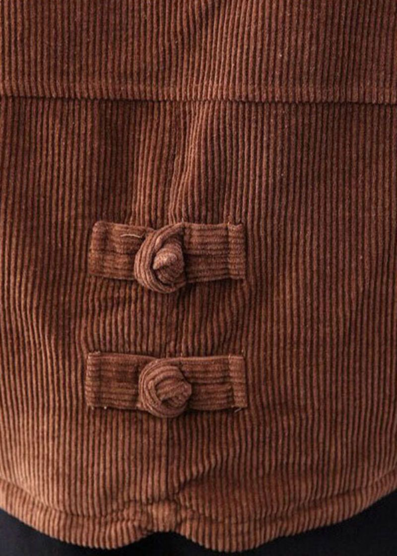 Manteau À Capuche En Velours Côtelé Épais Et Fin En Coton Chocolat Pour L'hiver - Café