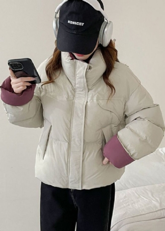 Manteau Court En Duvet De Canard Blanc Avec Fermeture Éclair Et Col Montant Pour L'hiver