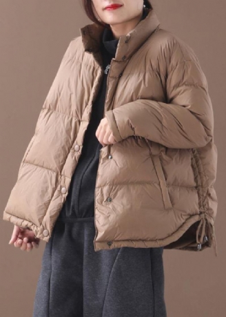 Manteau Décontracté En Duvet D'oie Chocolat Doudoune Tendance Col Montant Cordon De Serrage Nouveau Pardessus