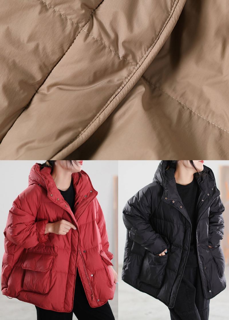 Manteau Doudoune En Duvet De Canard À Capuche Rouge Chic Pour L'hiver - Rouge