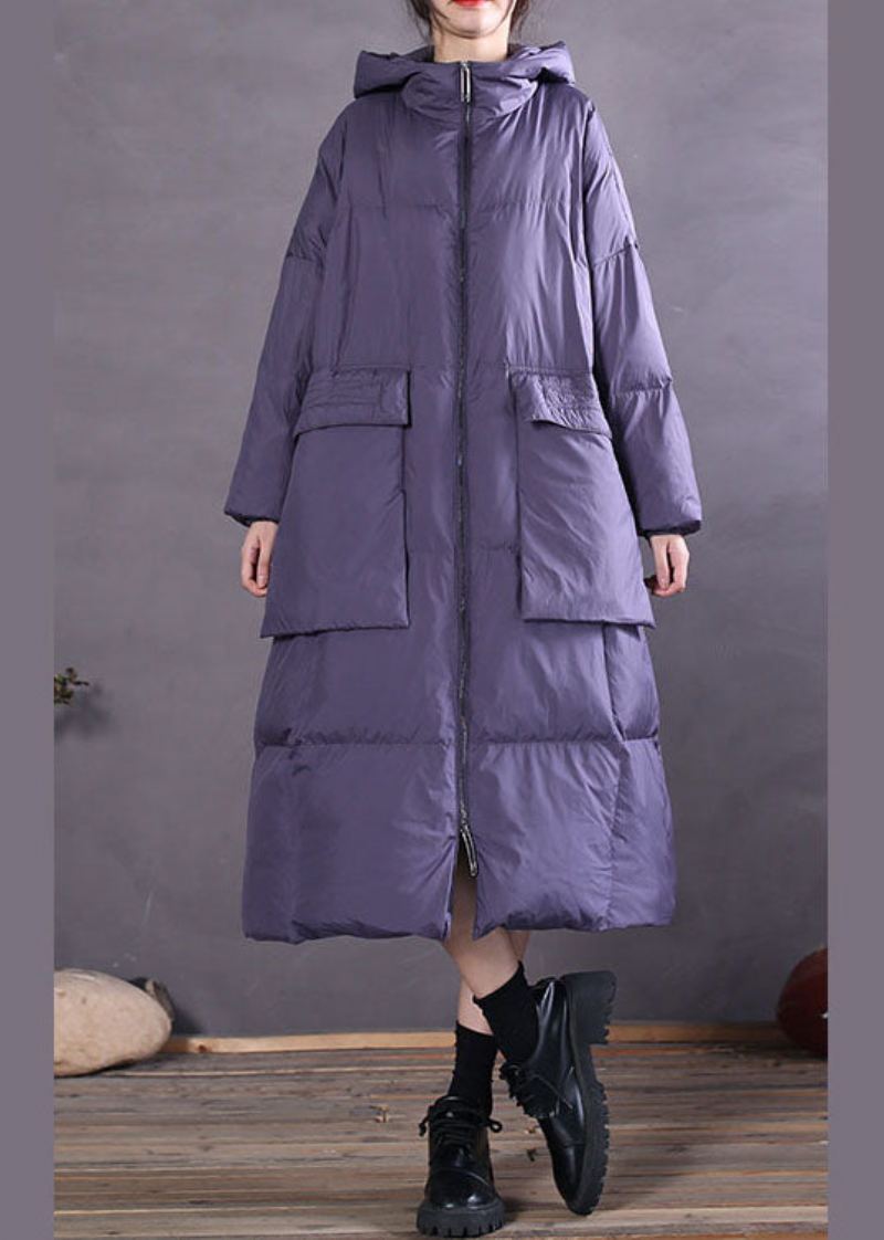 Manteau En Duvet De Canard Décontracté À Capuche Violet Vintage Hiver - Violet