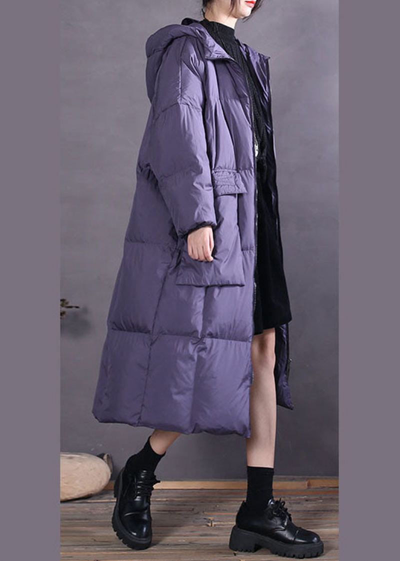 Manteau En Duvet De Canard Décontracté À Capuche Violet Vintage Hiver - Violet