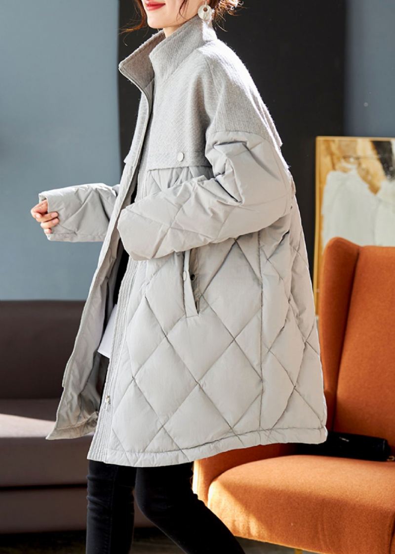 Manteau En Duvet De Canard Gris En Laine Élégant Patchwork Hiver - Doudounes femmes