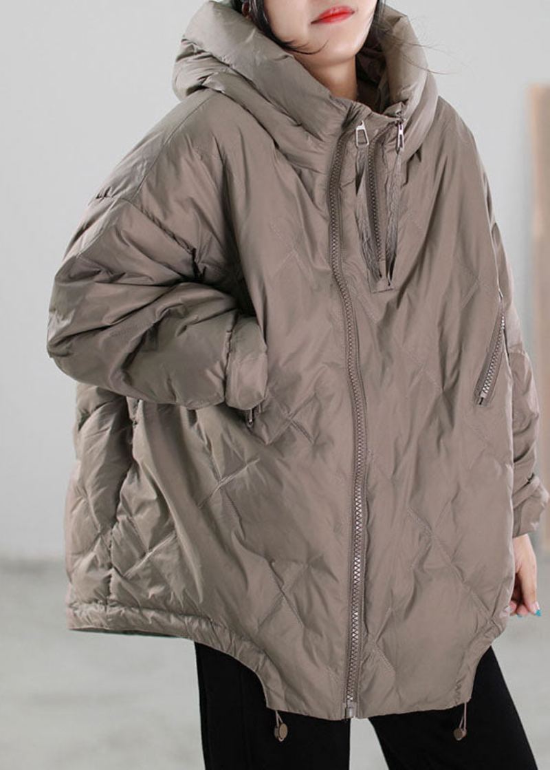 Manteau En Duvet De Canard Noir Simple Avec Fermeture Éclair Et Cordon De Serrage Pour L'hiver - Noir