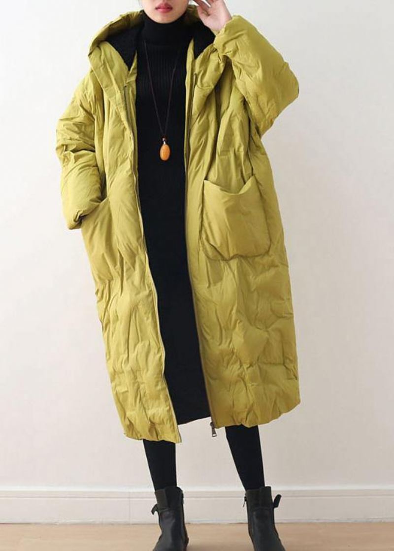 Manteau En Duvet Jaune Chaud Pardessus Rétro Littéraire Design Original 2024 - Jaune