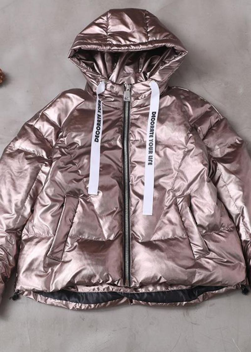 Manteau En Duvet D'oie Chocolat Pour Femme Grande Taille Capuche Fermeture Éclair Pardessus D'hiver - Doudounes femmes