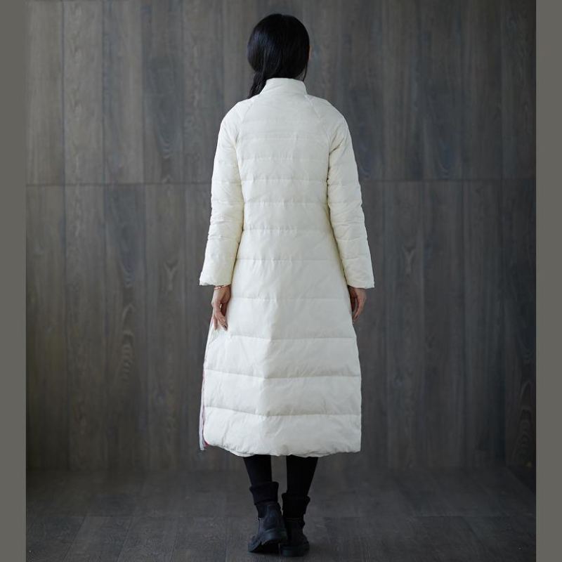 Manteau Épais Imprimé Blanc Grande Taille Col Montant Patchwork Décontracté Boutonné Chinois - Doudounes femmes