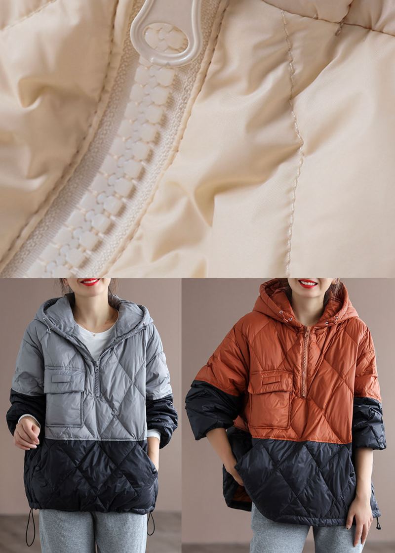 Manteau D'hiver Ample À Capuche Noir Style Boho Orange Patchwork - Orange