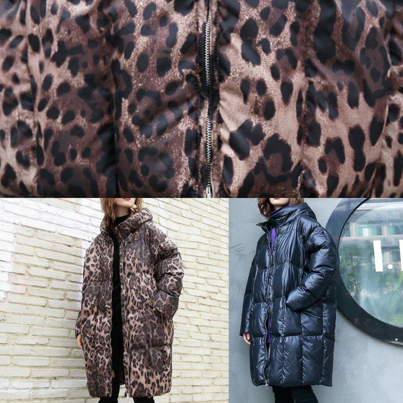 Manteau D'hiver Chaud Décontracté Grande Taille Pardessus Noir À Capuche Et Fermeture Éclair - Noir