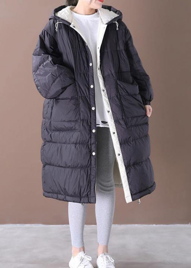 Manteau D'hiver Chaud Noir De Luxe Grande Taille Parka Femme Poches À Capuche Manteaux Chauds - Doudounes femmes
