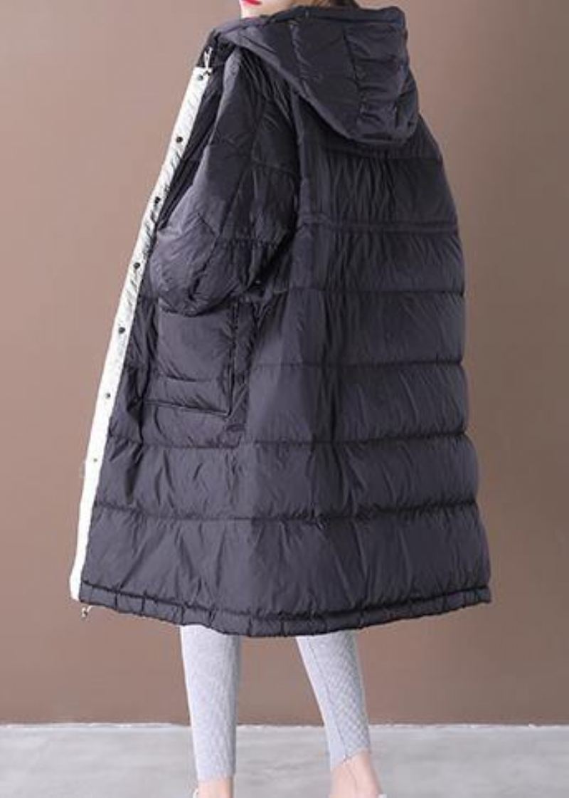 Manteau D'hiver Chaud Noir De Luxe Grande Taille Parka Femme Poches À Capuche Manteaux Chauds - Doudounes femmes