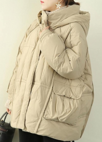 Manteau D'hiver Chaud Surdimensionné À Col Montant Beige À Capuche Vêtements D'extérieur 2024
