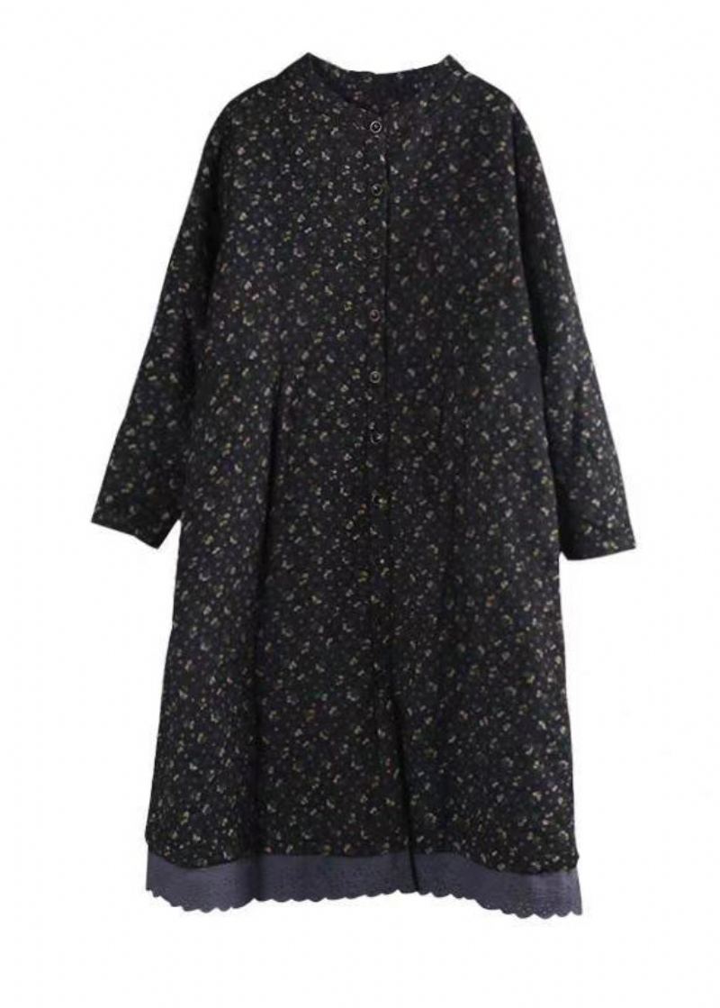 Manteau D'hiver En Coton Fin Imprimé Noir Biologique Patchwork En Dentelle - Doudounes femmes