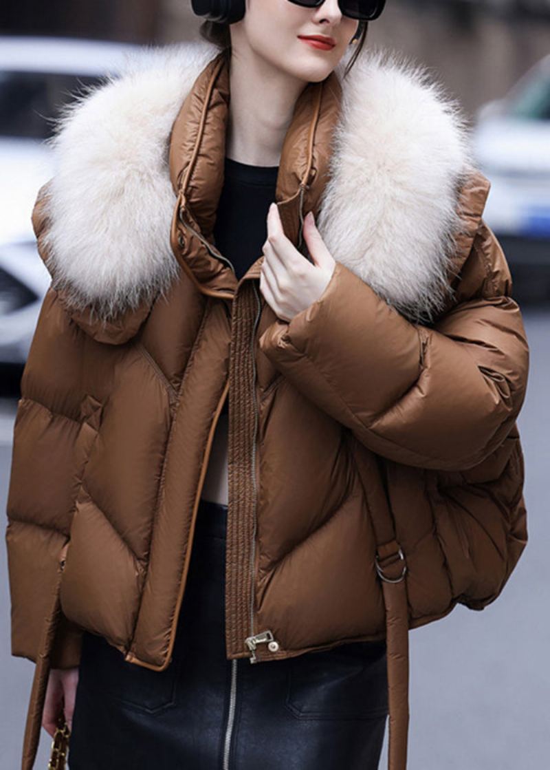 Manteau D'hiver En Duvet De Canard Gris Avec Col En Poils De Raton Laveur Boutique - Doudounes femmes