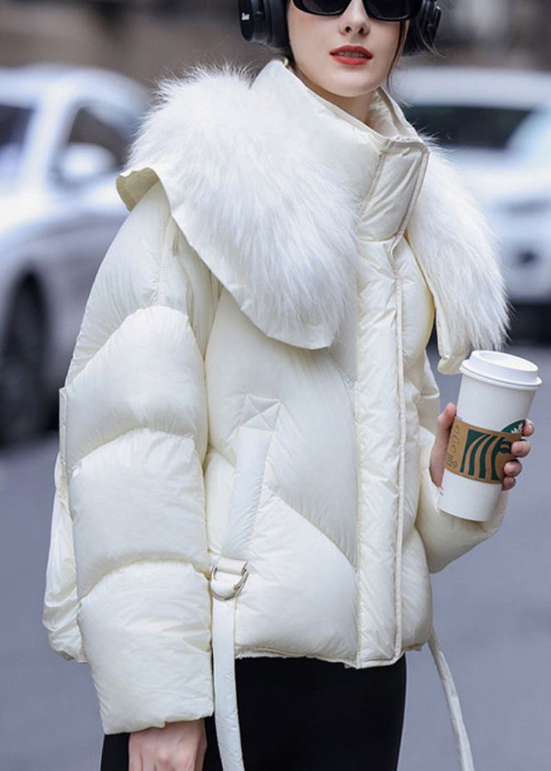 Manteau D'hiver En Duvet De Canard Gris Avec Col En Poils De Raton Laveur Boutique - Doudounes femmes