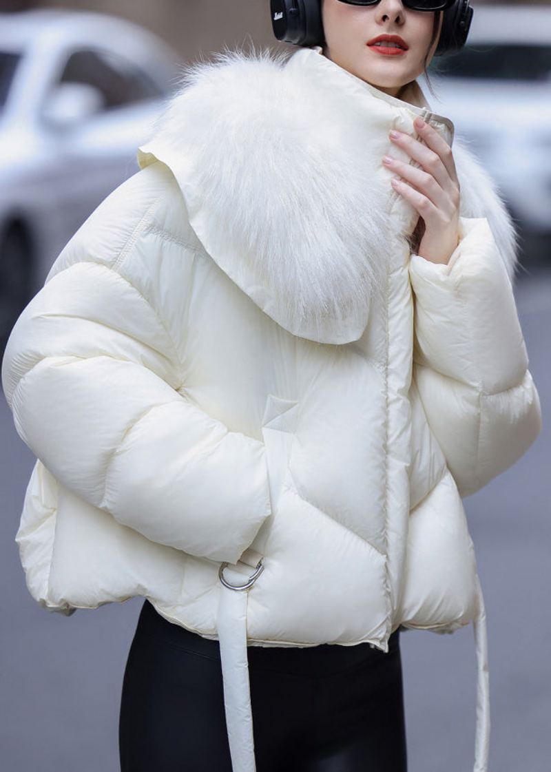 Manteau D'hiver En Duvet De Canard Gris Avec Col En Poils De Raton Laveur Boutique - Doudounes femmes