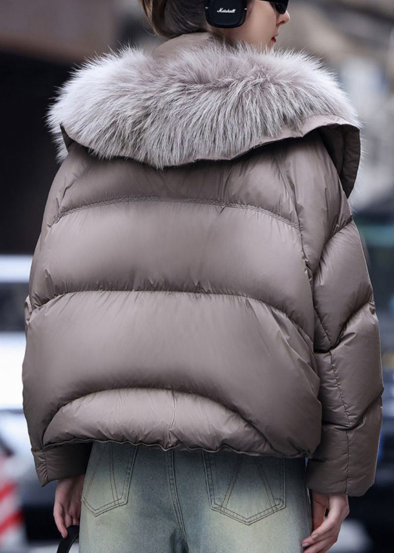 Manteau D'hiver En Duvet De Canard Gris Avec Col En Poils De Raton Laveur Boutique - Doudounes femmes