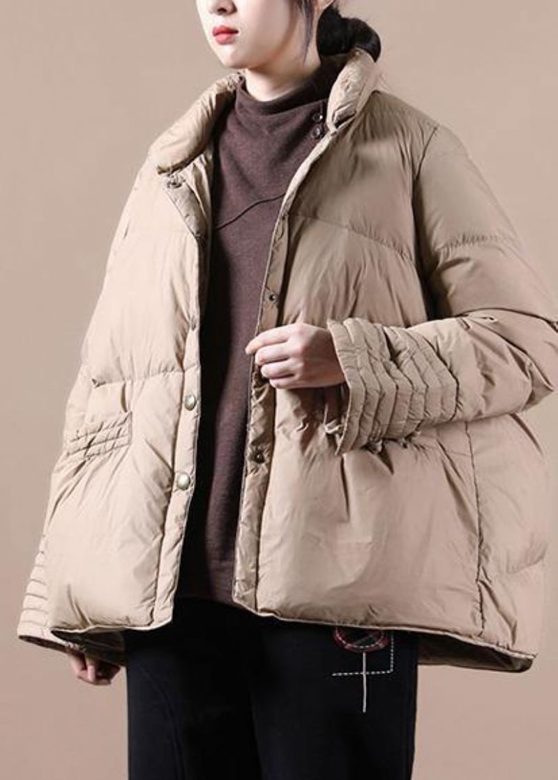 Manteau D'hiver En Duvet Kaki Pour Femme Col Montant Bouton Chinois Pardessus De Luxe - Doudounes femmes