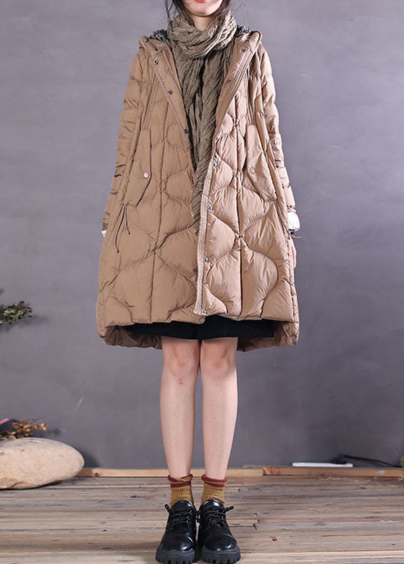 Manteau Kaki Boutonné En Duvet De Canard Zippé Hiver