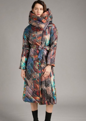 Manteau Long En Duvet De Canard Imprimé Coupe Cintrée À La Taille Tendance Hiver