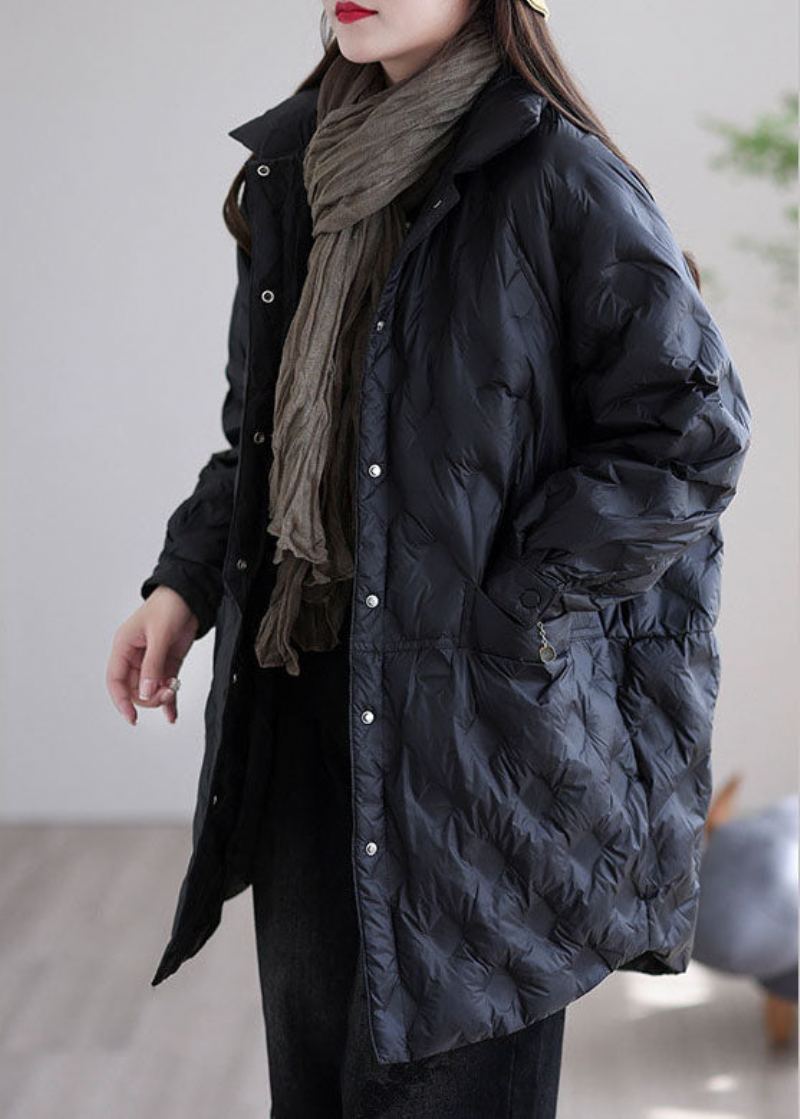 Manteau De Luxe En Duvet De Canard Avec Poches Noires Patchwork Mode Hiver - Beige