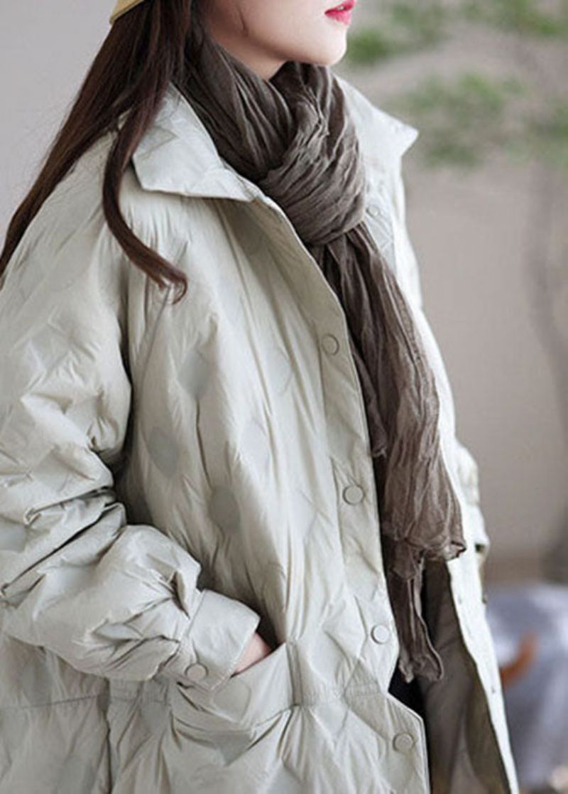 Manteau De Luxe En Duvet De Canard Avec Poches Noires Patchwork Mode Hiver - Beige