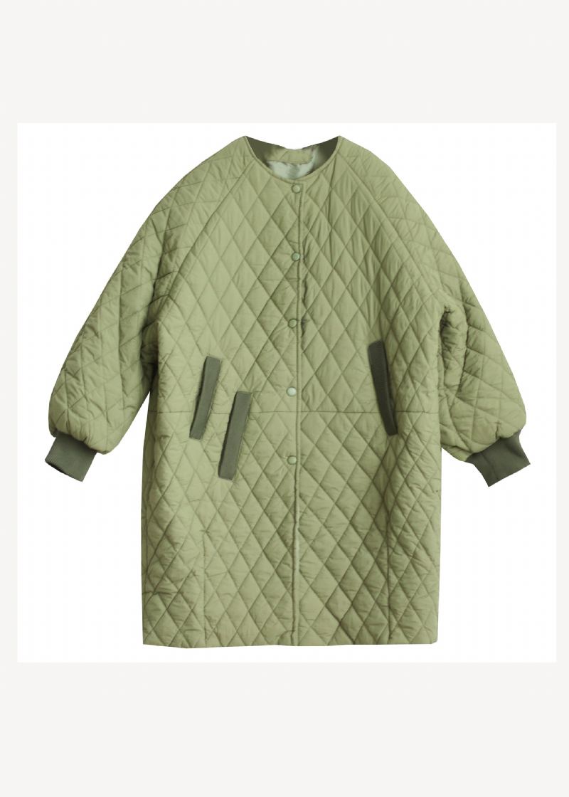 Manteau Surdimensionné Vert À Capuche Avec Poches En Coton Fin Pour L'hiver - Doudounes femmes
