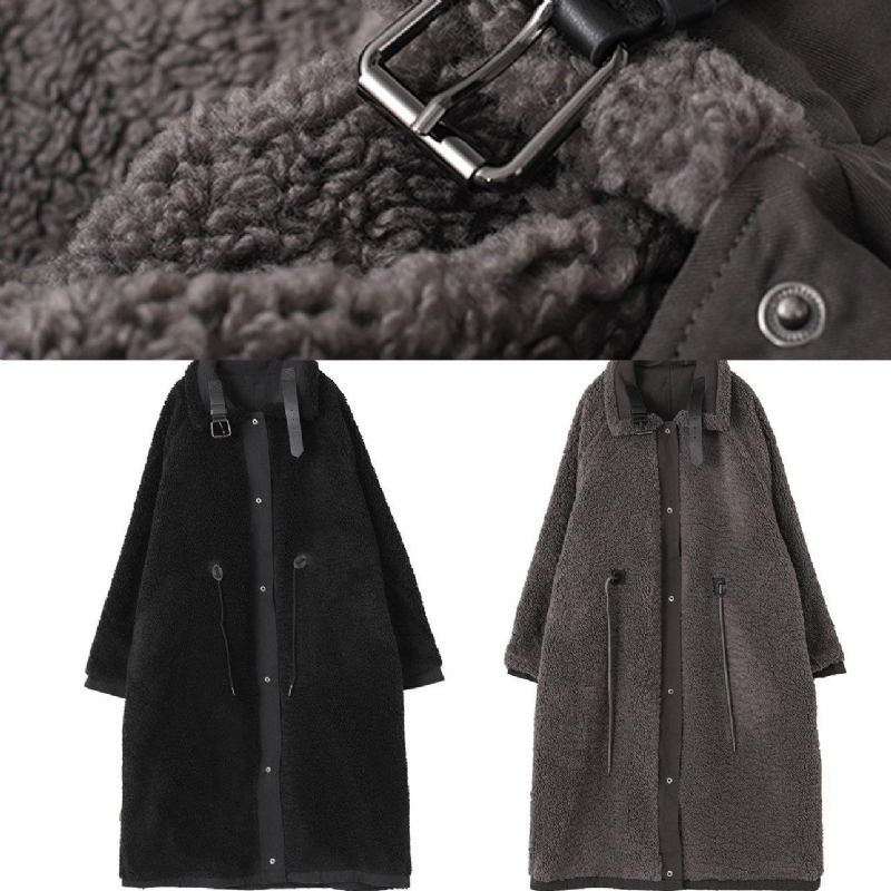 Manteau Tunique Grande Taille Avec Col Montant Biologique Et Cordon De Serrage Robes Noires Vêtements D'extérieur - Chocolat Gris