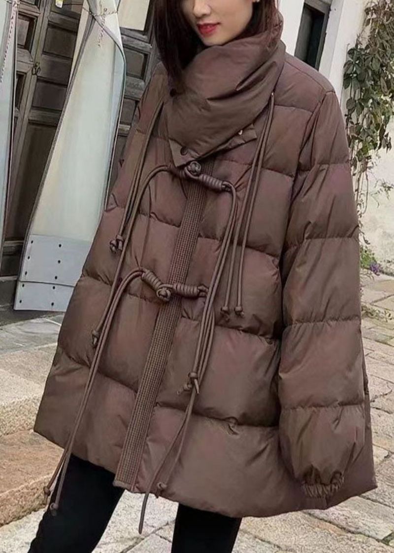 Manteaux En Duvet De Canard Pour Femmes Col Écharpe En Chocolat Pompon Surdimensionné Hiver