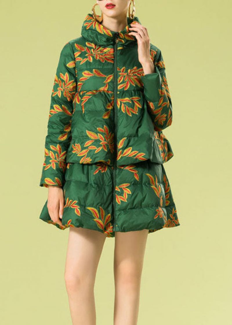 Manteaux D'hiver Chauds En Duvet De Canard Brodés Verts Pour Femmes - Vert