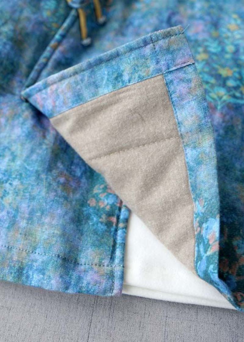 Manteaux D'hiver En Coton Fin Imprimé Bouton Bleu Col En V Grande Taille - Doudounes femmes