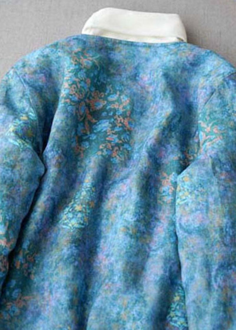 Manteaux D'hiver En Coton Fin Imprimé Bouton Bleu Col En V Grande Taille - Doudounes femmes
