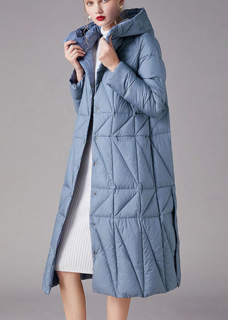 Manteaux D'hiver En Duvet De Canard Bleu Simple Avec Poches Boutonnées Coupe Slim - Doudounes femmes