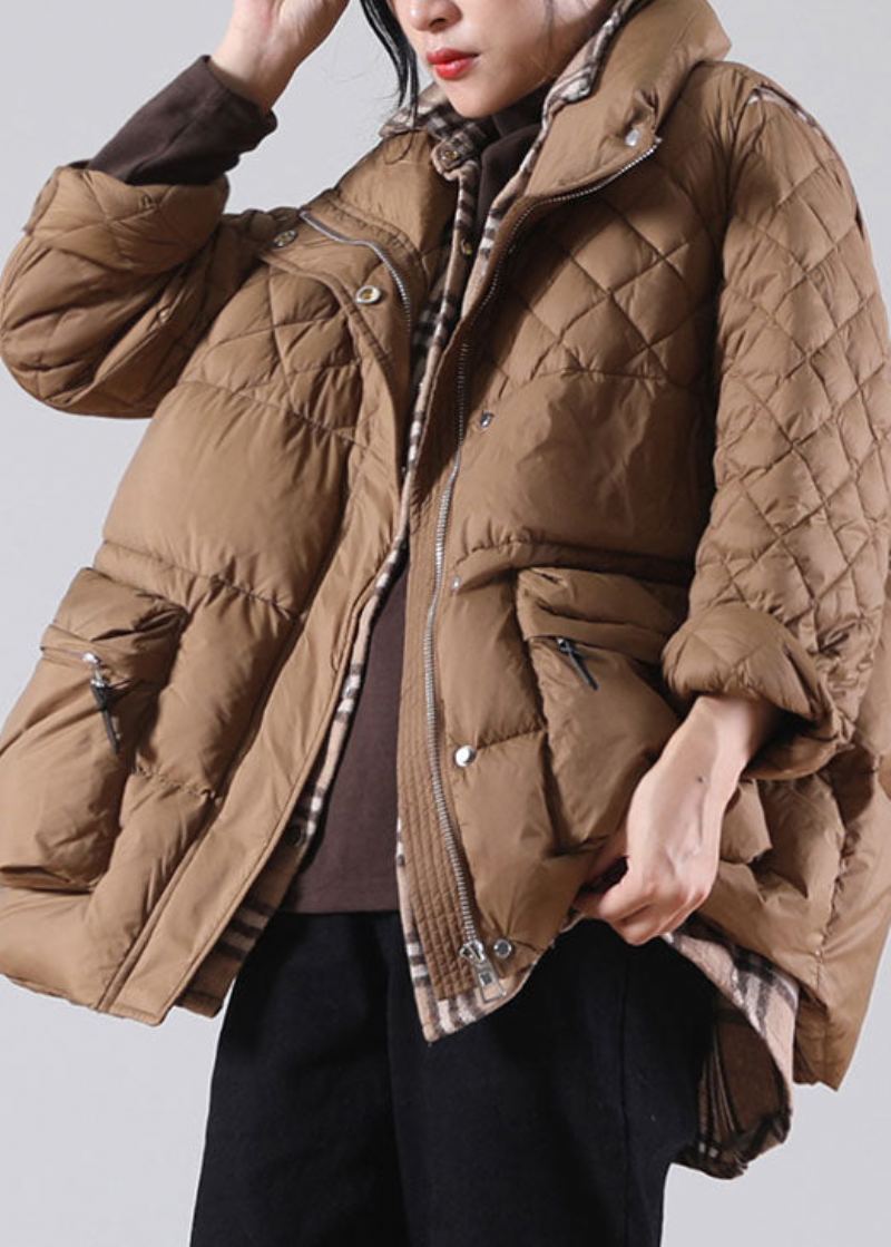 Manteaux D'hiver En Duvet De Canard Marron Avec Poches Zippées De Grande Taille