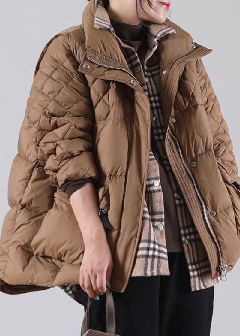 Manteaux D'hiver En Duvet De Canard Marron Avec Poches Zippées De Grande Taille - Doudounes femmes