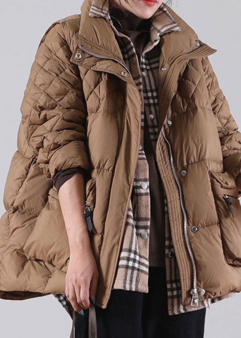 Manteaux D'hiver En Duvet De Canard Marron Avec Poches Zippées De Grande Taille - Doudounes femmes